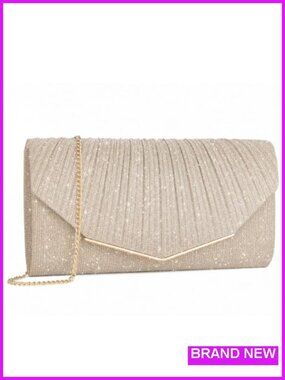 Sparkly Evening Clutch Purse for Women Formal Party Pleated Glitter Handbag